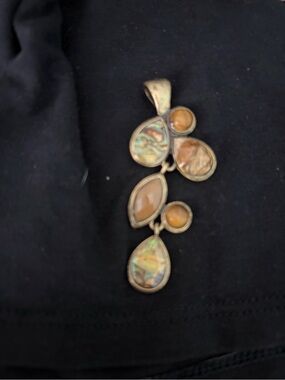Lia Sophia “Adrift “ Abalone and Brown Multi-Stone Drop Pendant
